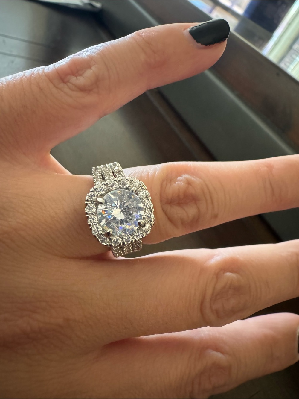Classic Silver Halo Solitaire Engagement Ring with Clear Center Stone